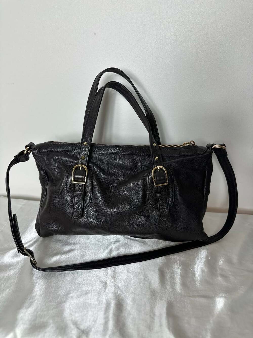 Onna Ehrlich Derin Black Pebbled Leather Satchel Crossbody Bag